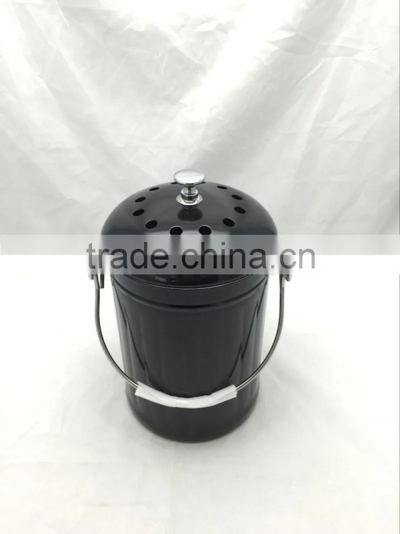 Hot selling 1gallon coating Black color Kitchen Stainless steel compost bin, compost pail with lid and carbon