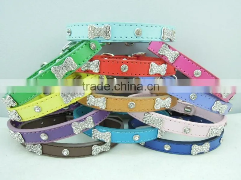Pet collar manufacturers selling Crystal bone decoration dog collar