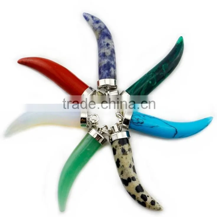 Natural Gem Stone Wolf Tooth Pendant Charm Fashion Jewelry
