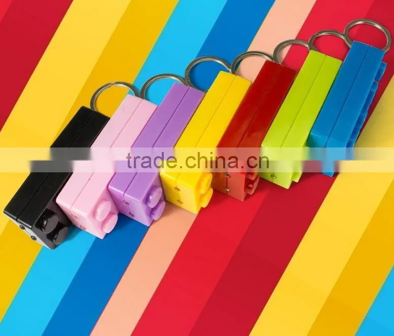 2016 Colorful Block Key Rings Trinket LED Light Voice Keychain Toy Brick Key Holder For Child Keyring Finder Kids