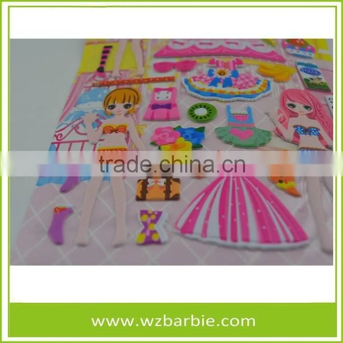 Fashion Wholesale Change Clothes Beautiful Puffy Stickers For Kids