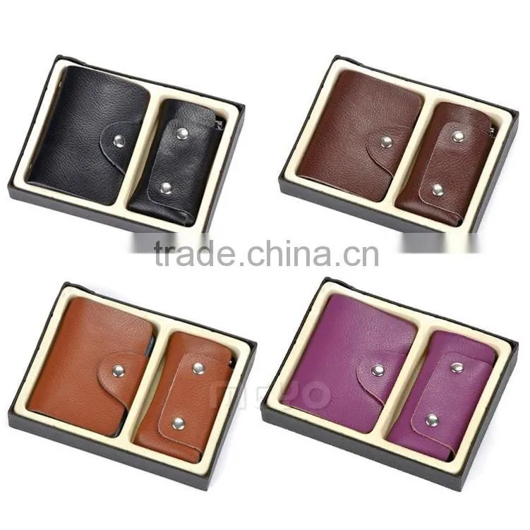 Cheap split soft leather card organizer bag with keychain holder