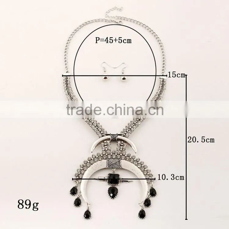 2016 Simulated Diamond Fashion Semicircle Necklace Exaggerated Metallic Jewelry Set