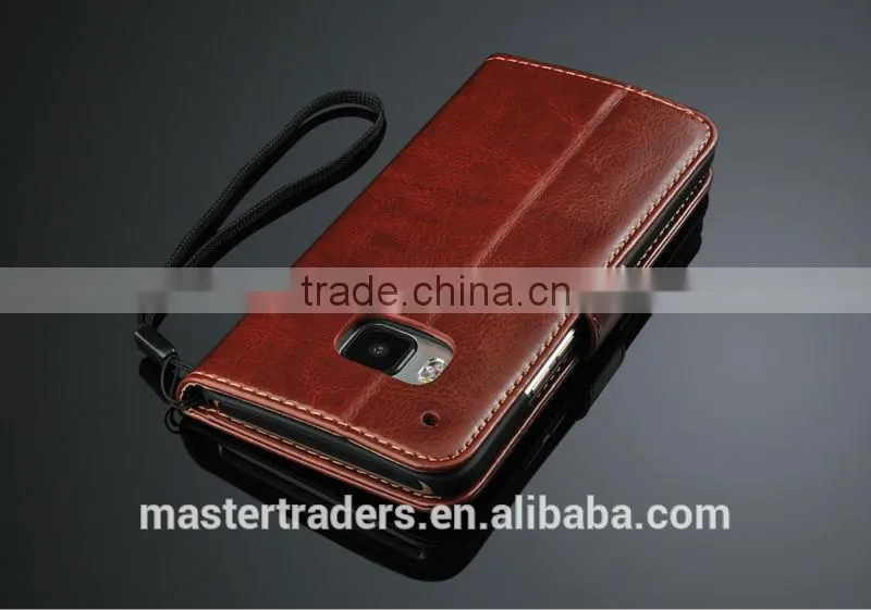 Original Fashion 64 Grain Stand Wallet Flip PU Leather Case With Card Slot For HTC One M9 MT-3459
