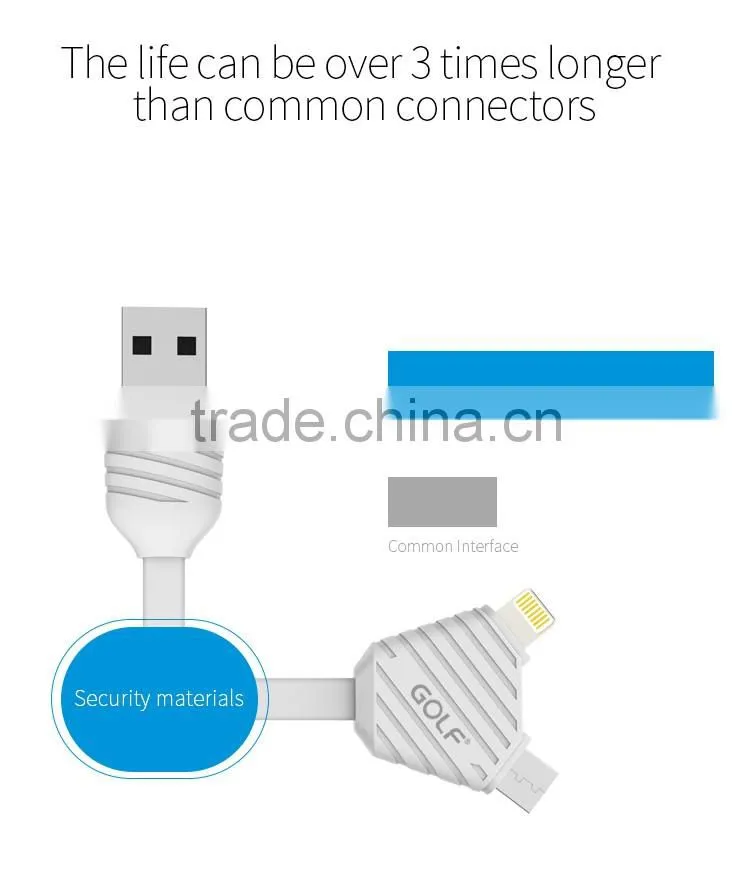GOLF 2.1A Pineapple Series 2in1data cable for iphone 5/5s/6/6s/6plus 1m quick charge and data pinepple 2in1cable for micro phone