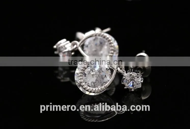 18K White Gold Filled Hot Cubic Zircon Women Earrings Dangler Bali Jewelry