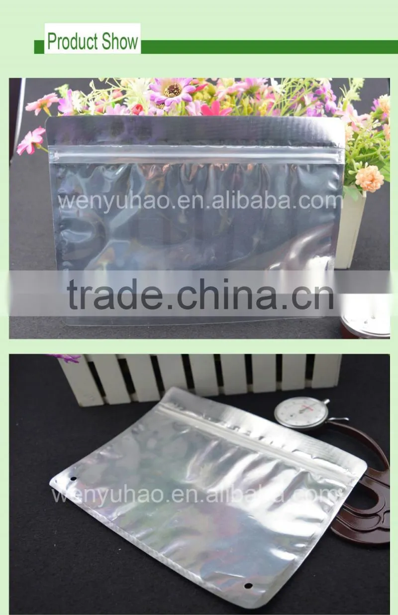 lamination zipper one side clear plastic custom design aluminum foil packing bag with air hole