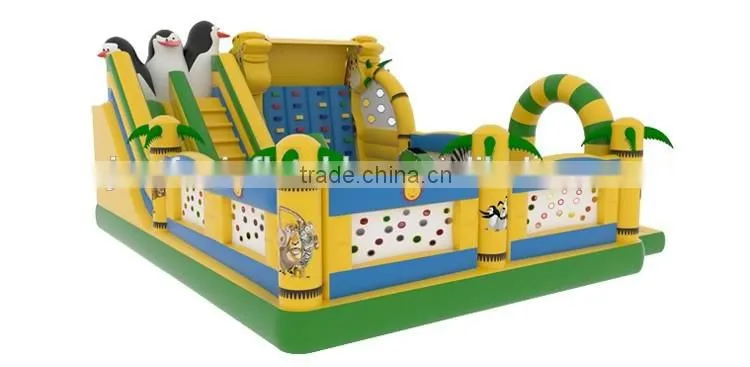 Madagascar trampoline, penguin inflatable fun city slides n rock climbing complex games