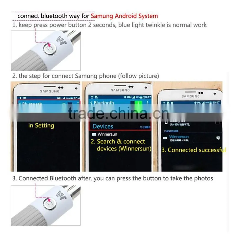 2015 newest design good quality extendable mini monopod foldable selfie stick with trade assurance