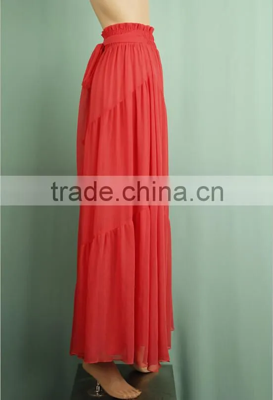 Rayon pleated cotton plaid red color lady long skirt lady full-skirt WS150832630