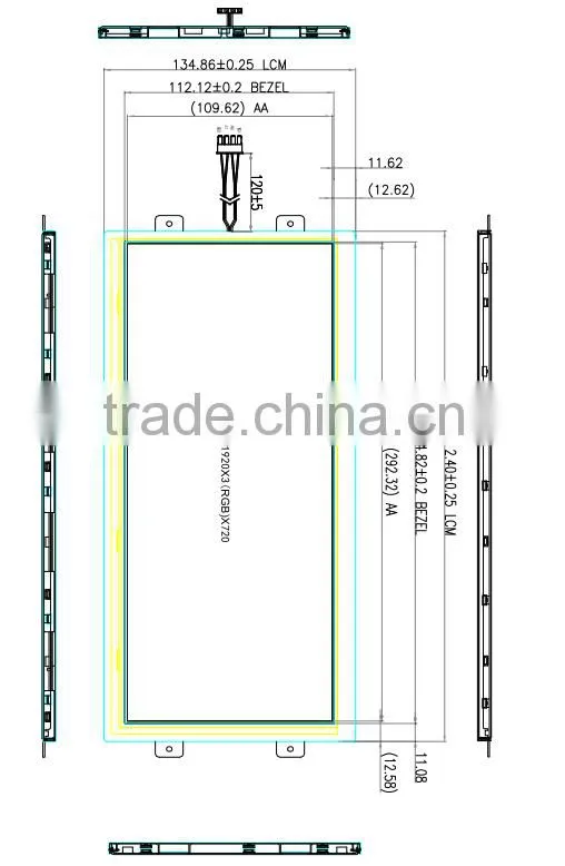 Touch panel 12.3 inch bar type tft lcd display module with resolution 1920*720