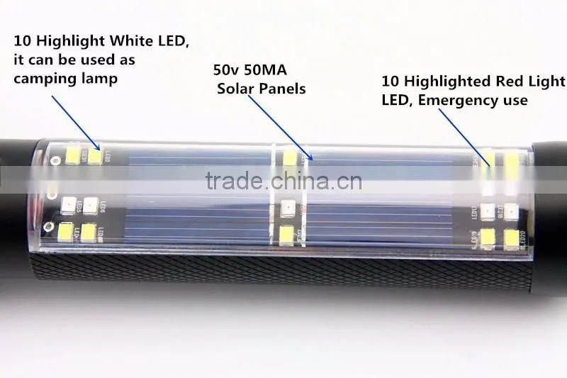 Gift Box-2016 NewTen functions in One Flashlight,Solar LED Torch With Hammer Campus USB Android Output Car Essential Emmergency