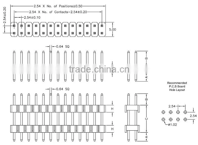 2.54mm Pitch Pin header Dual Row straight Dip Type