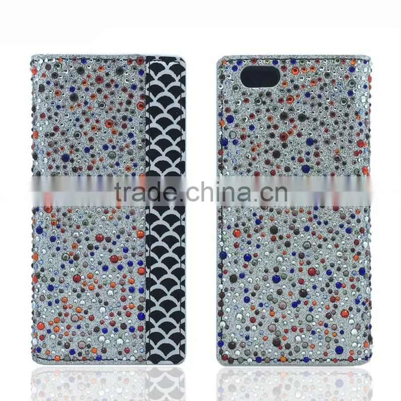 PU Leather Case With Rhinestone Customized Flip Case For Samsung Galaxy S6 Edge