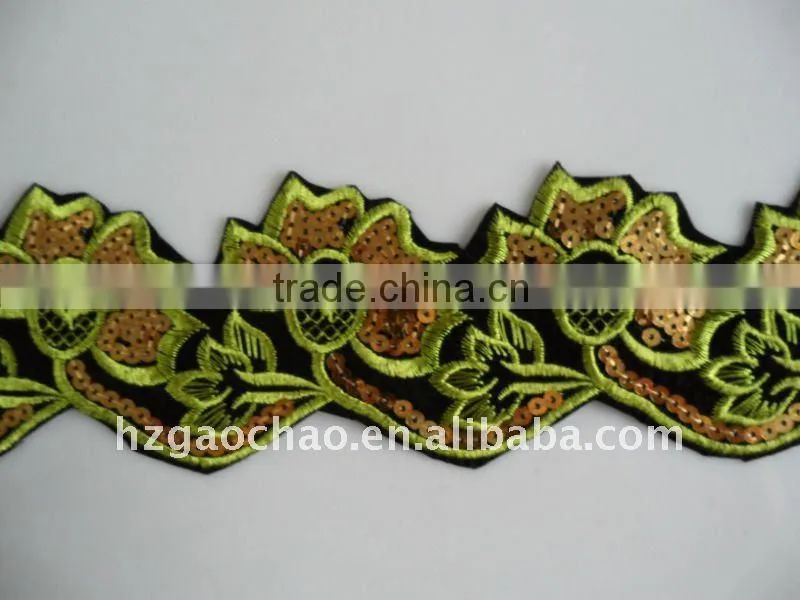 Classic gold Sequin Embeoidery Lace plant design
