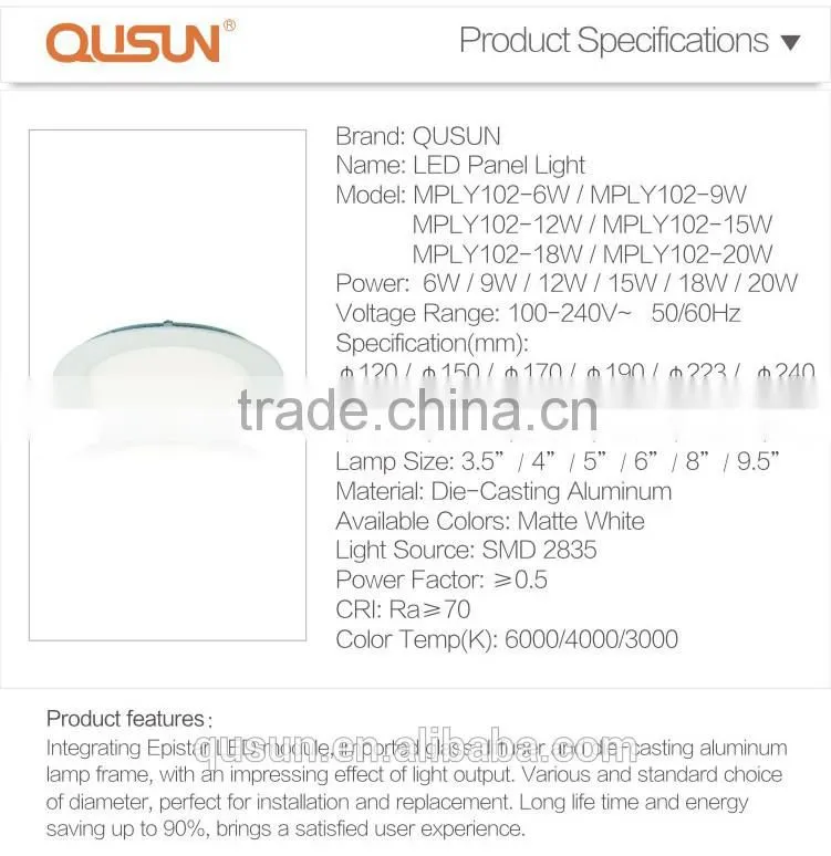LED Panel Light 18W AC100-240V 1300lm LED Round Panel Light