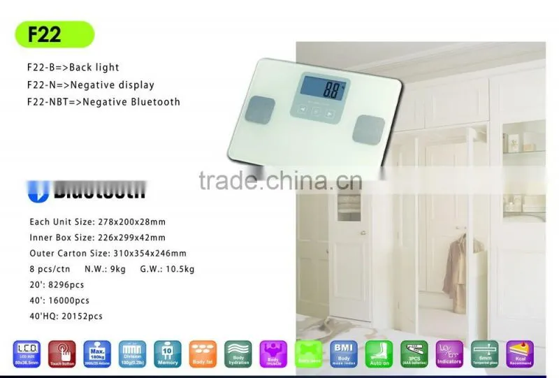 Bluetooth Wireless Bathroom Scale with Apple Analyzing Application, BMI Function,MAX 180KG
