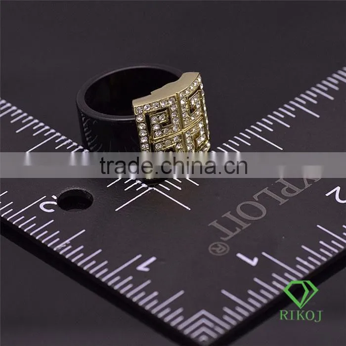 lady jewelry full crystal 18k gold plating black rings