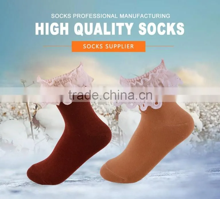 lady 200N fashion cotton socks with chiffon lace on the cuff wholesale socks