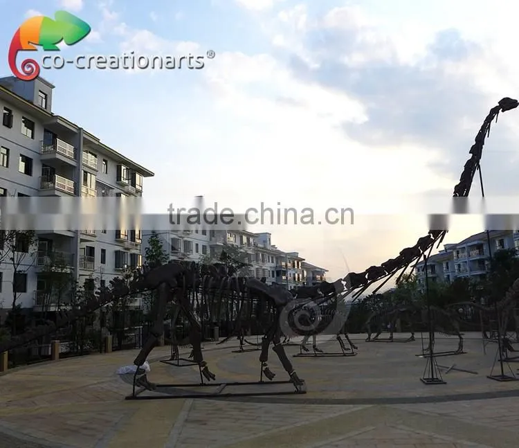 Outdoor park life size fiberglass dinosaur skeleton