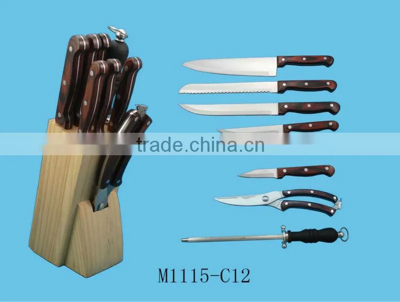 stainless steel steak knives with wooden block