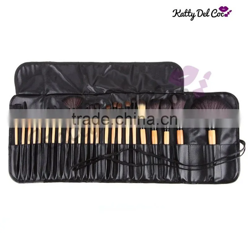 wood color 24pcs makeup brush Professional 24pcs custom logo makeup brushes set PU bag