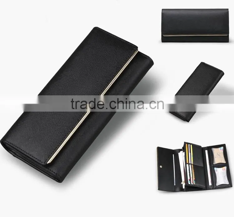 Classical saffiano leather wallet with metal frame