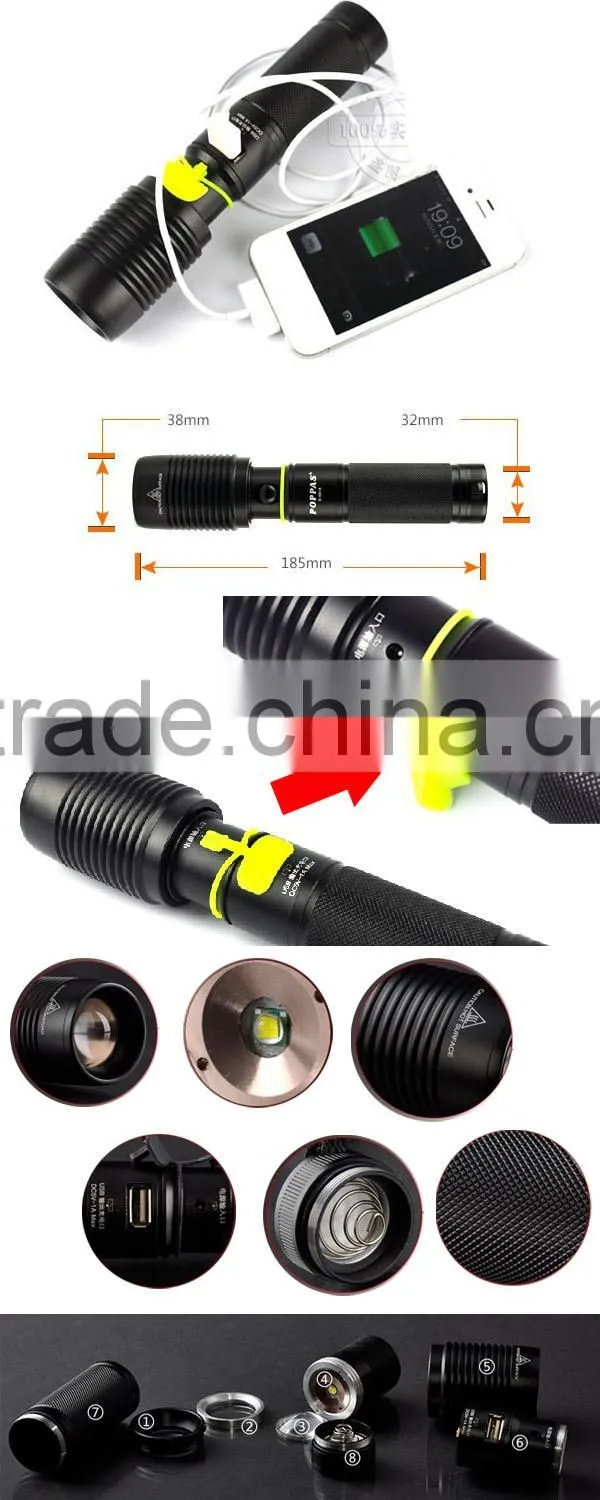 6618 IPhone 4s /5 Power bank Charger USB rechargeable High Power XML T6 led Power Bank Flashlight