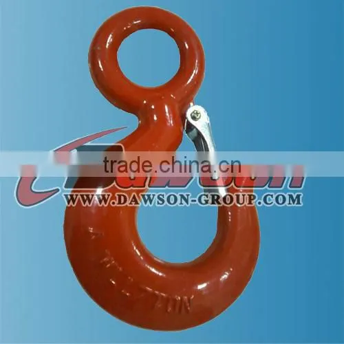 G80 eye sling hook with safety latch,forged eye hook for chain