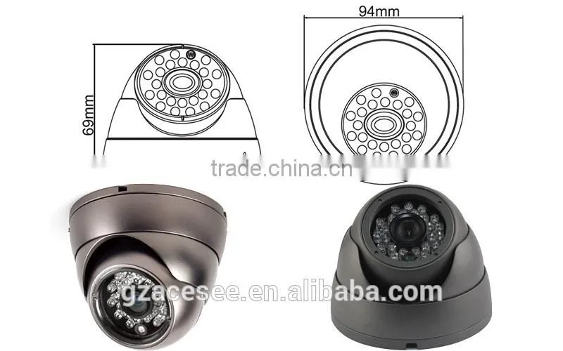 2015 ACESEE Best selling 24pcs led fixed iir dome analog camera 800tvl