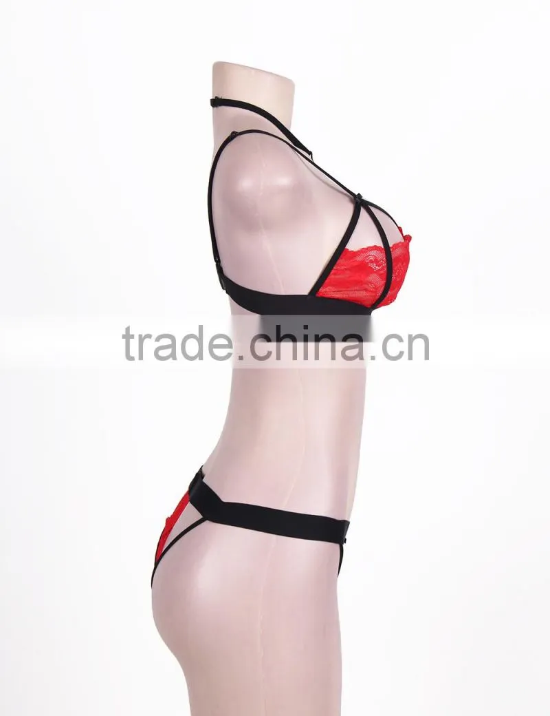High quality black hot lace harness bralette