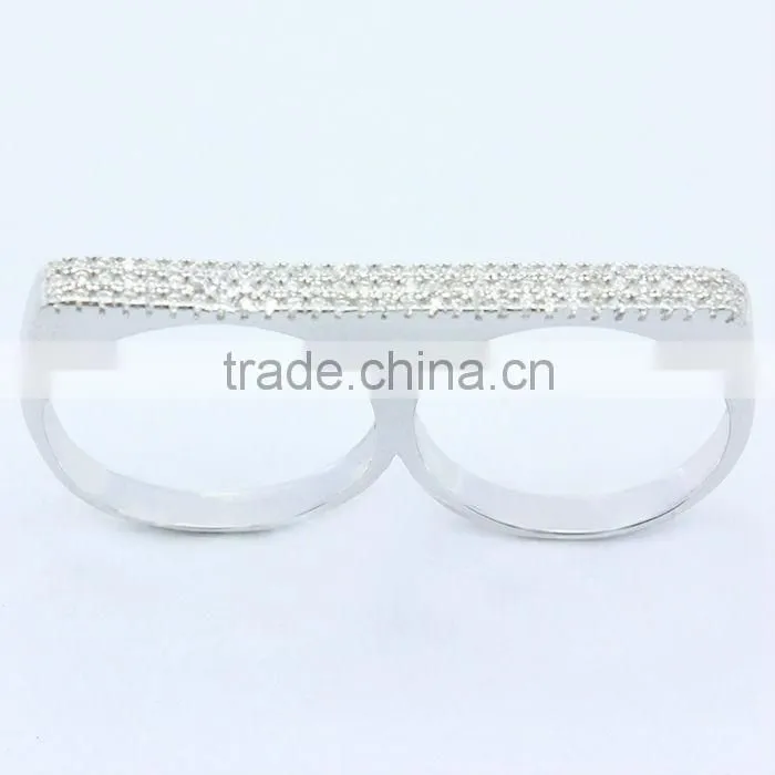 Two finger ring designs in 925 silver fashion zircon two finger ring wholesale