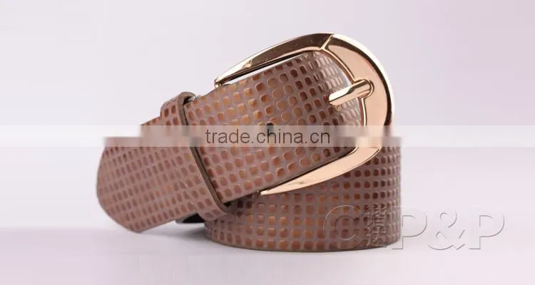 Square wave point embossing on leather belt strap