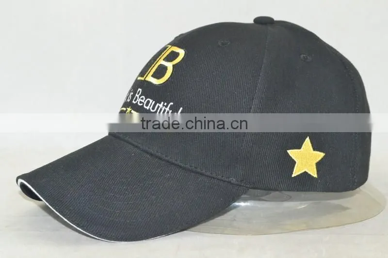 Professional custom 6 panel / 3 d embroidery /100% polyester/black baseball cap