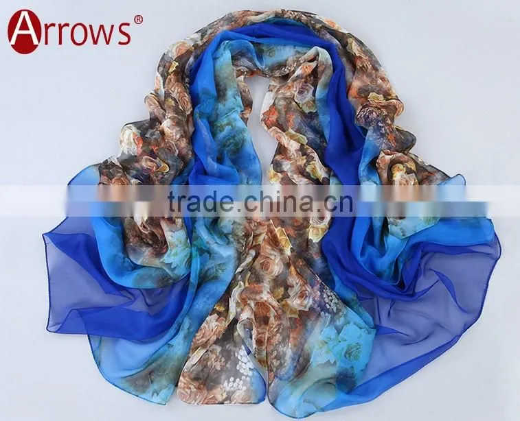 Big Long Rose Pattern Summer Scarf and Shawl for Women Imitated Silk Material More Vivid Royalblue Pink Flamingo Green