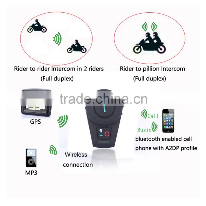 2016 new! 2 pcs waterproof motorcycle bluetooth intercom interphone headset for moto helmet intercommunicador with FM function