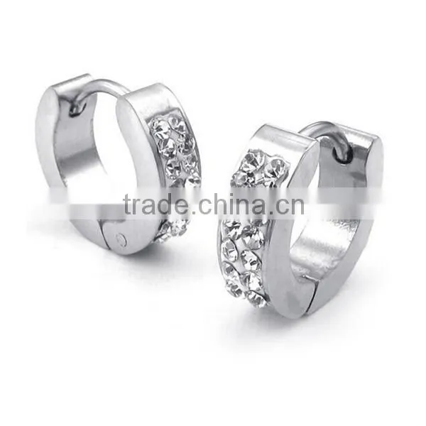 2016 Simple Design Stainless Steel Silver Crystal Hoop Earrings Women Party Jewelry
