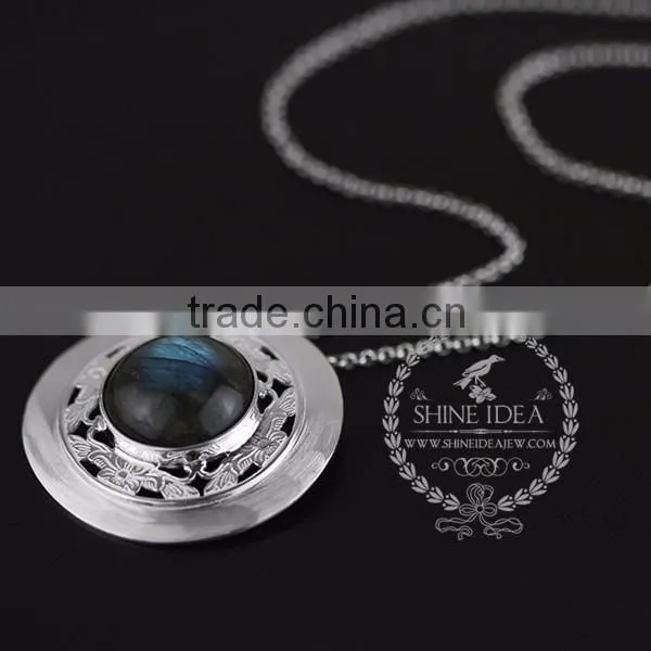 925 sterling silver round labradorite carving flower tray fashion women neceklace 6360482