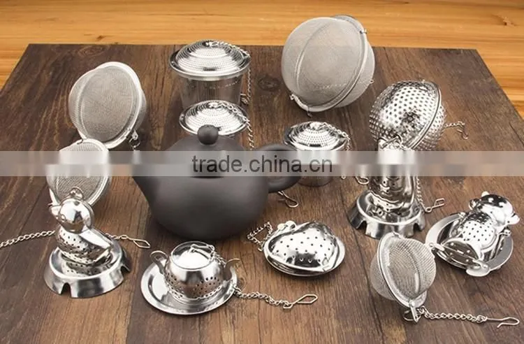 YS factory Loose Leaf Tea Stainless Steel Strainer (Set of 2) with Tea Scoop and Drip Trays, Medium