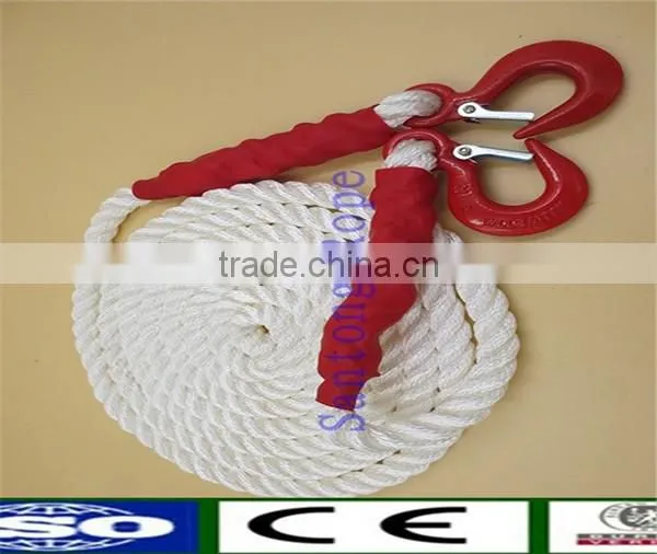 nylon twisted pre-spliced tow rope winch rope with hooks