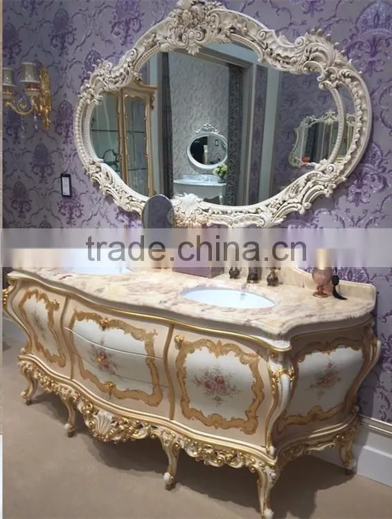 Classic Design Bathroom Furniture Sanitary Ware, Wood Carved Vanity With Sink, Hand Painting Bathroom Cabinet With Marble Top