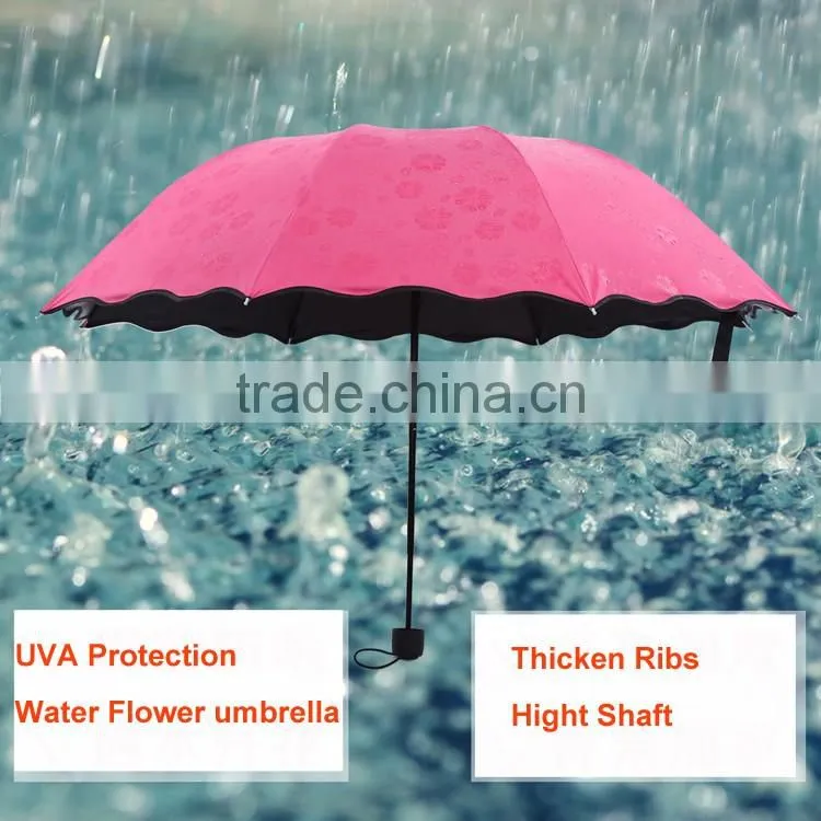 Meet water show the flower sun umbrella with UV, 3 folding umbrella