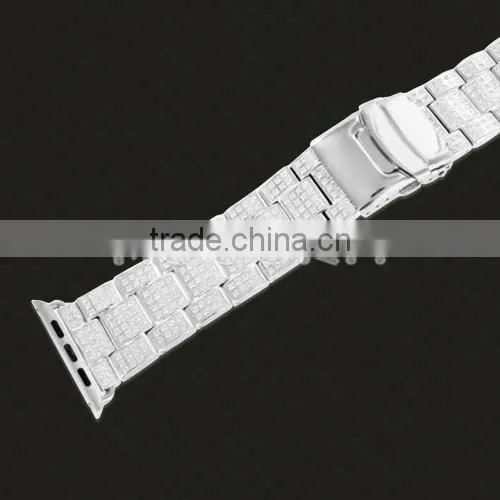 Luxury diamond watch band for apple watch,gold plating strap,for apple watch diamond band