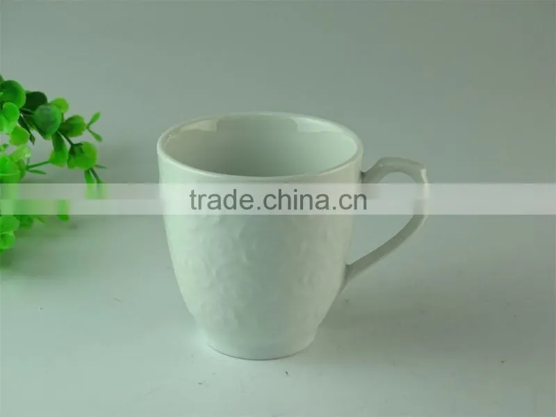 Stocked 250ml Factory direct sale flower embossed ceramic coffee White mug/cup standard for daily use