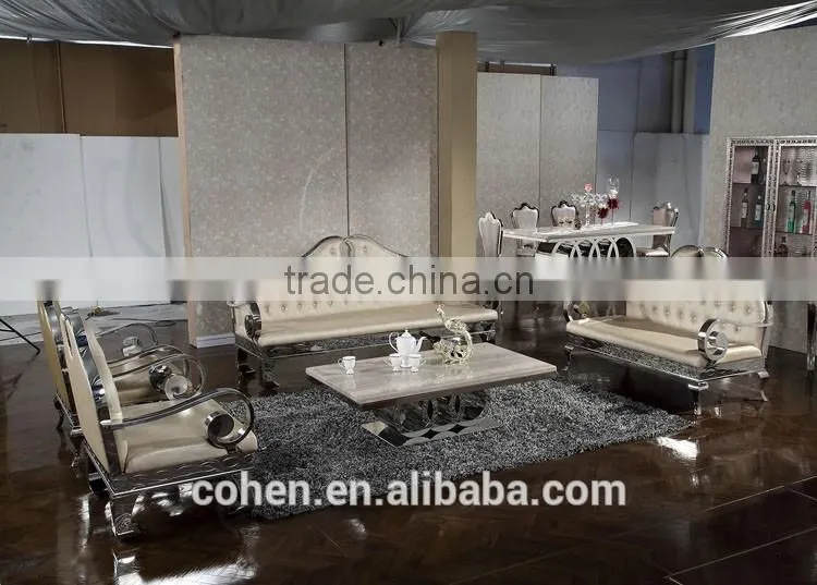 Audi symbol base marble top dining table set/dining table and chairs with stainless steel furniture and restaurant furniture