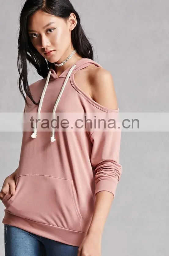 Super Soft High Quality Flench Terry Knit Hoodies Sexy New Fashion One Shoulder Design Solid Blank Oversized Hoodie With Pocket