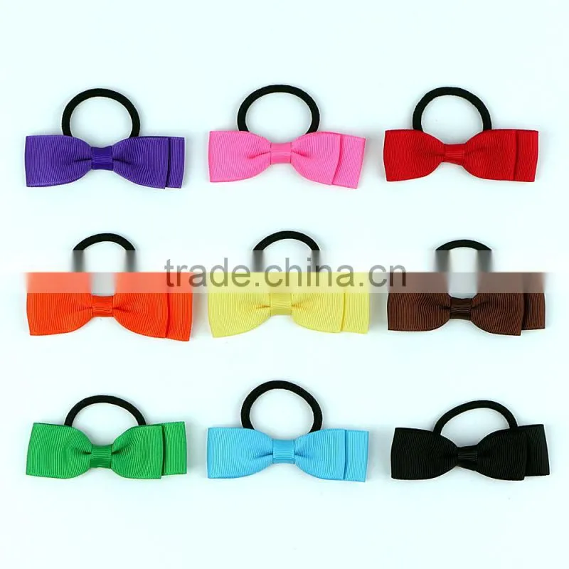 Wholesale baby girls pink grosgrain ribbon elastic hair band with rubber