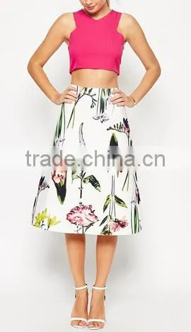 Midi Skirt In Taffeta Fabric With Botanical Floral Print