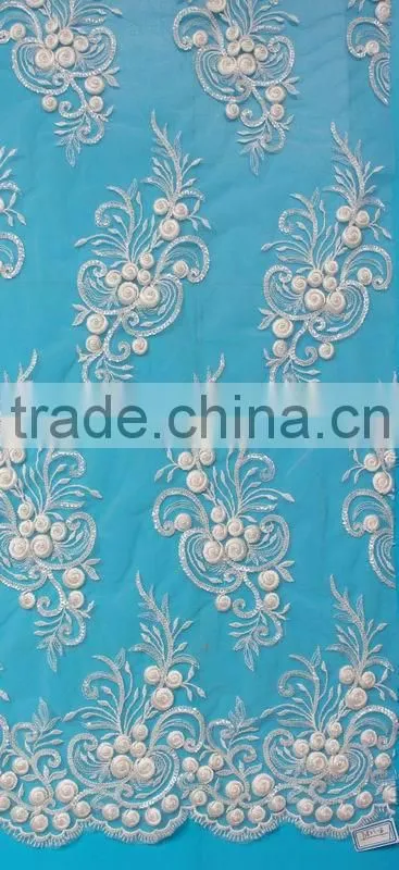 Attractive african beaded lace dress fabric for wedding dress 2017