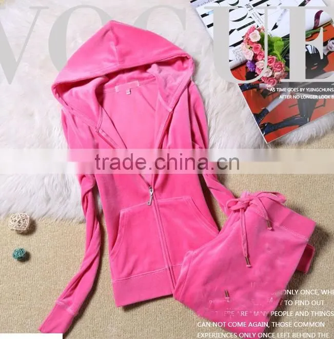 women velvet suit velour track suit lady hoody sweater OEM china